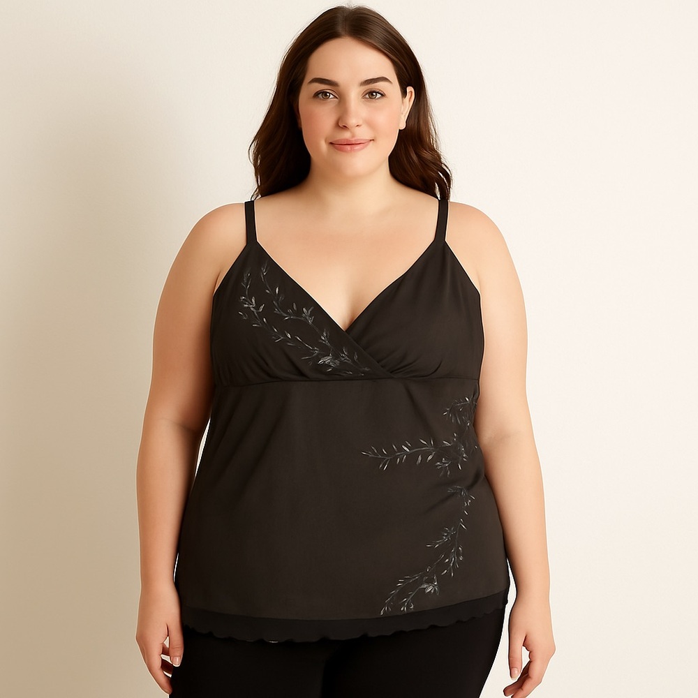 Studio 1940 NEW Black Floral Beaded Sleeveless Camisole Tank Top Size 26/28